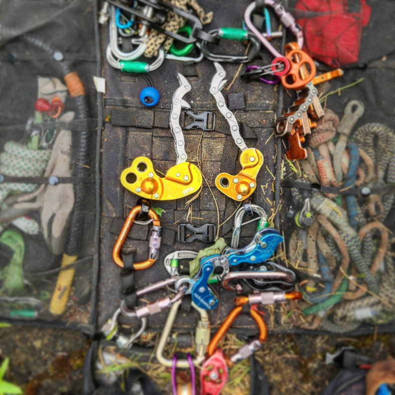 Essential tree climbing and rigging gear used by Triple Acorn Tree Service for safe operations in Portland, OR.