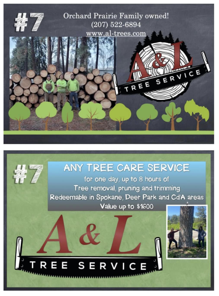 A&L Tree Service LLC team standing proudly in front of a large pile of logs after a tree removal job in Spokane, WA.