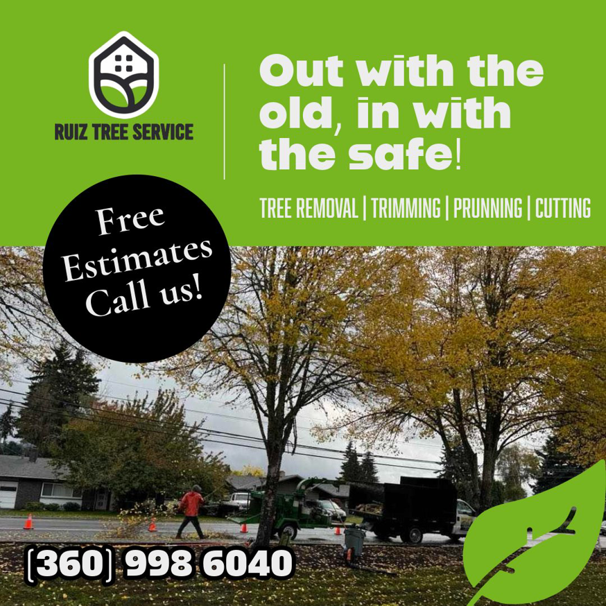 A tree service crew operating a wood chipper on a street, performing tree removal or trimming for Ruiz tree service in Vancouver, WA.