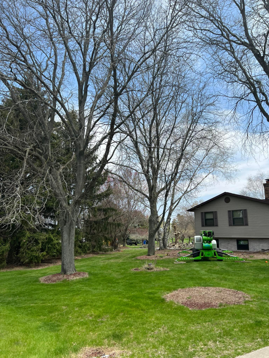 Specialized tree service equipment parked in a residential yard by Autumn's Tree Care and Seasonal Services in Janesville, WI