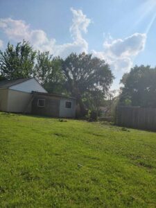 Freshly cut branches on the ground after a tree trimming service by Arbor Med Tree Service in Wichita, KS.