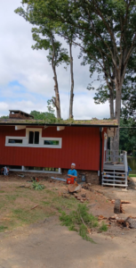 A tree service worker with a chainsaw after trimming and removing branches at Joel's tree service in Greensboro, NC
