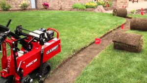 A trenching machine preparing a lawn for sod installation, a service by Chicago Service Source Inc in Chicago, IL