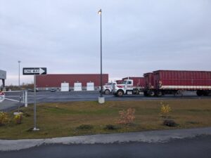 Trucks parked at the waste transfer station for Municipality of Anchorage Solid Waste Services in Anchorage, AK.