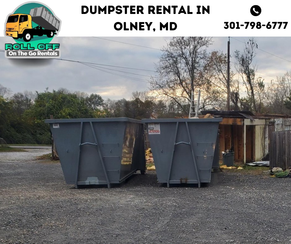 Two roll-off dumpsters ready for junk removal at a project site by Roll Off On the Go Rentals in Silver Spring, MD.