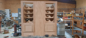 An unfinished custom wood wine rack being built at Don's Custom Woodwork in Jefferson City, MO.