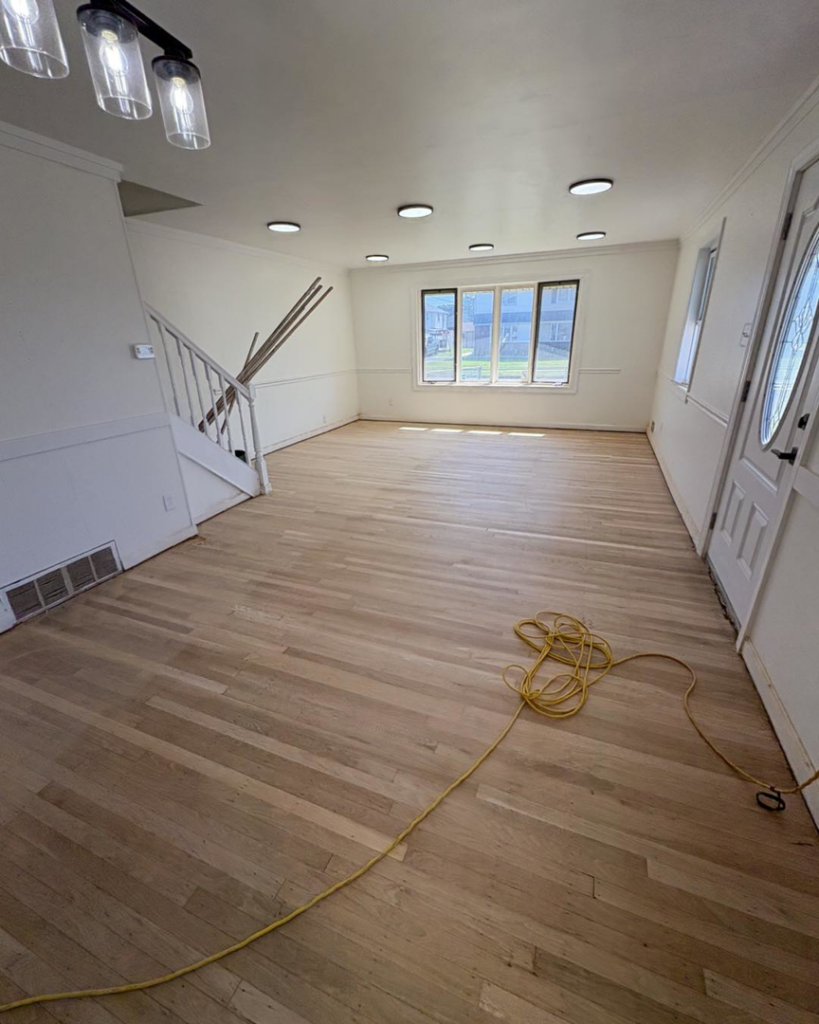 Light, unfinished hardwood floor installation in progress by Just Floor It Hardwood Floors LLC in Philadelphia, PA