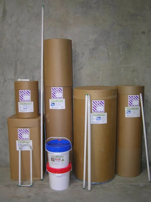 Various containers of universal waste, including lamps and tubes, collected by Quick Light Recycling in South San Francisco, CA.