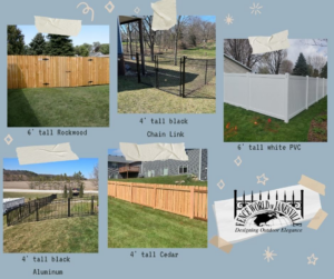 Various fence installations, including wood, chain link, and PVC, by Fence World Of Janesville in Janesville, WI.