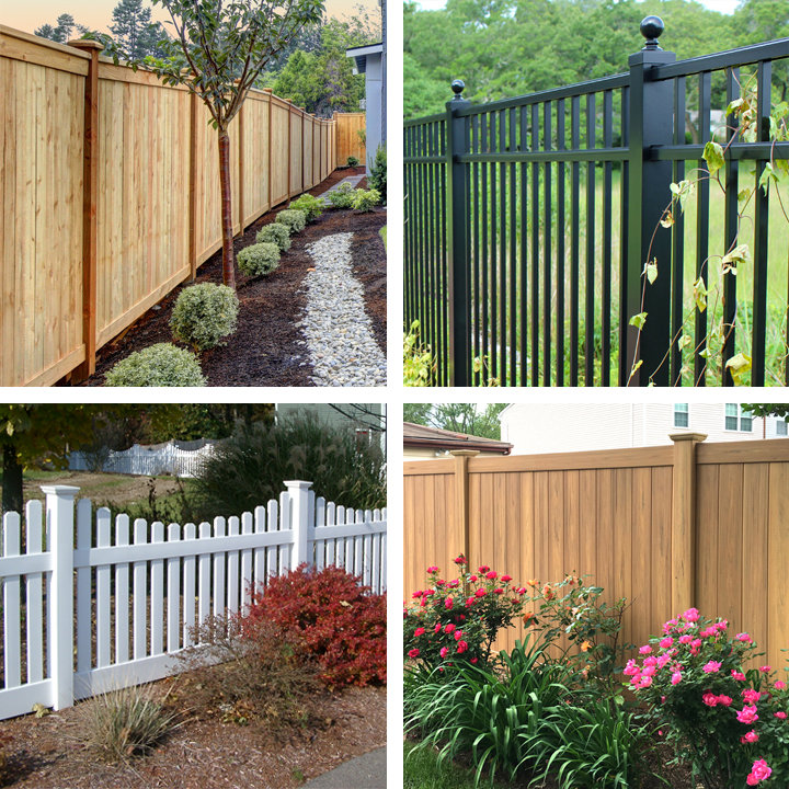 A collage showcasing various fence types installed by Fence & Deck Connection, Inc. in Savannah, GA, including wood, metal, and picket fences.