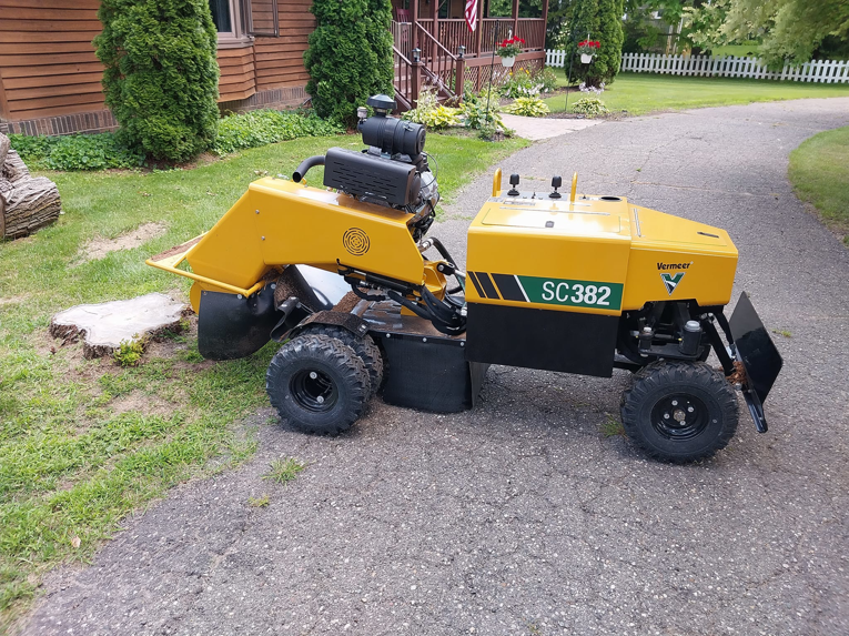 A Vermeer SC382 stump grinder ready for use by Good Ol' Boys Tree Service for stump removal in Lebanon, CT.