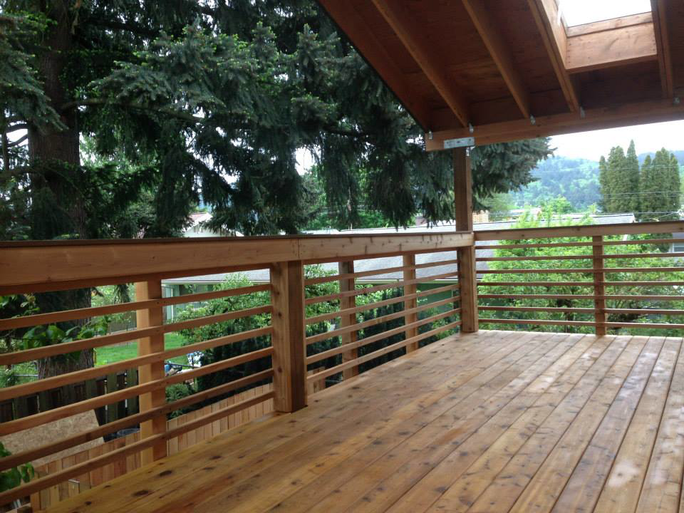 A view from a newly constructed wooden deck, showcasing quality craftsmanship by Fine Hand LLC in Portland, OR