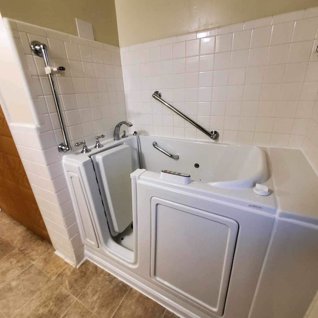 A safe walk-in bathtub installation with integrated grab bars completed by Bath Pro in Florence, KY