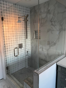 A modern walk-in shower remodel by Swift Remodeling South in Charlotte, NC.