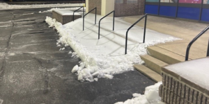 A cleared walkway and ramp after snow removal services by East Coast Services LLC in Baltimore, MD.
