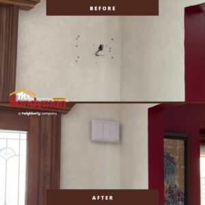 Before and after of a wall mount cover installation by Mr. Handyman of Waukesha and North Milwaukee County, WI.