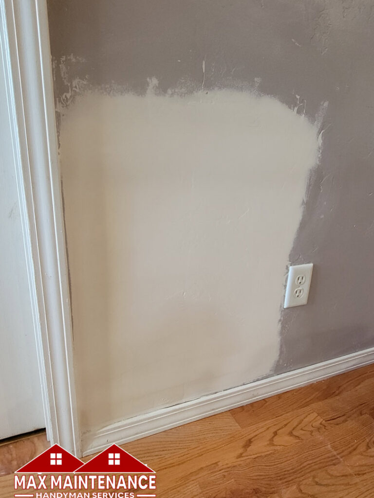 Wall patch and paint repair in progress by Max Maintenance in Twin Falls, ID.