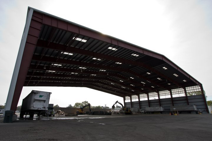 An expansive waste transfer station facility with heavy machinery for Carolina Waste in North Charleston, SC.