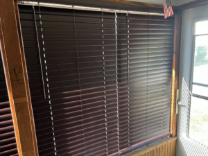 New dark brown window blinds professionally installed by Halls Home Solutions in Pierre, SD