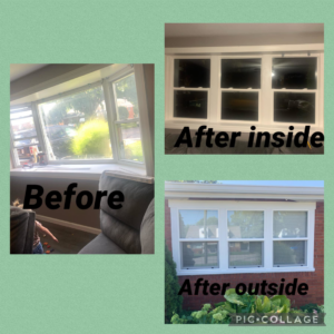 Before and after collage showing a successful window replacement project completed by Berling Remodeling llc in Highland Heights, KY.