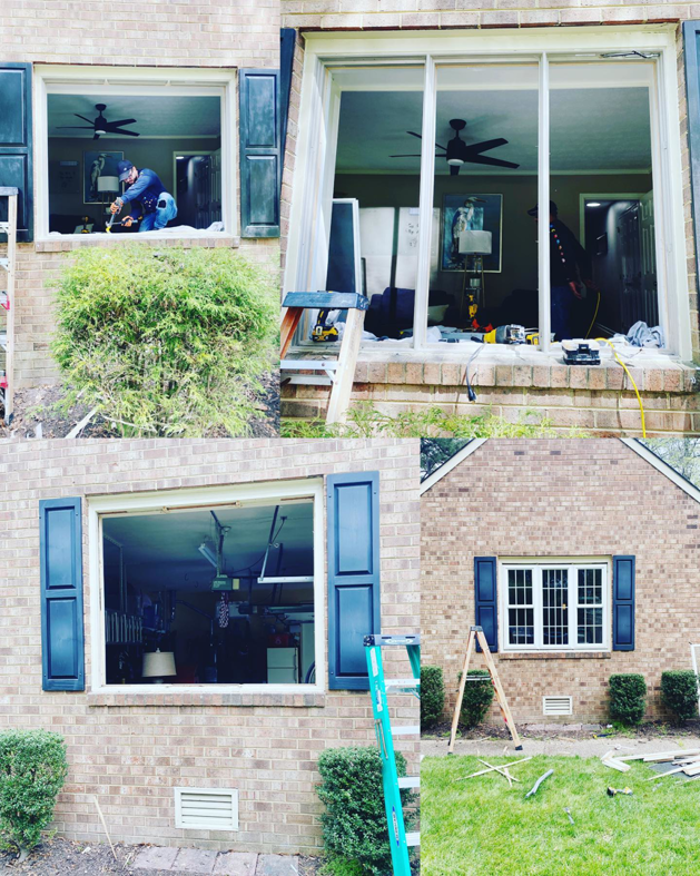 A collage showing the process of window replacement by MT Contracting in Virginia Beach, VA