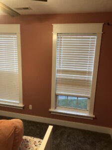 Interior room with new window trim and blinds installed by Lee's Painting in Northbrook, IL