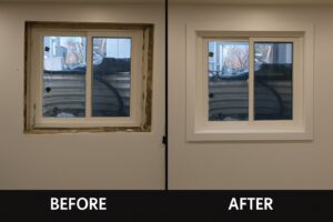 Before and after of a window trim installation by SurePlan Handyman in North Ogden, UT