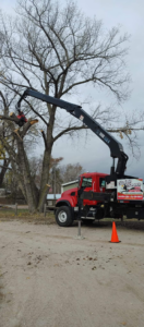 Broken Branch Tree Removal performing winter tree removal with a crane in Broadalbin, NY.