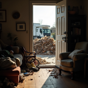 A large pile of wood debris outside a house, ready for general junk removal by Junk 2 Day in Roswell, GA.