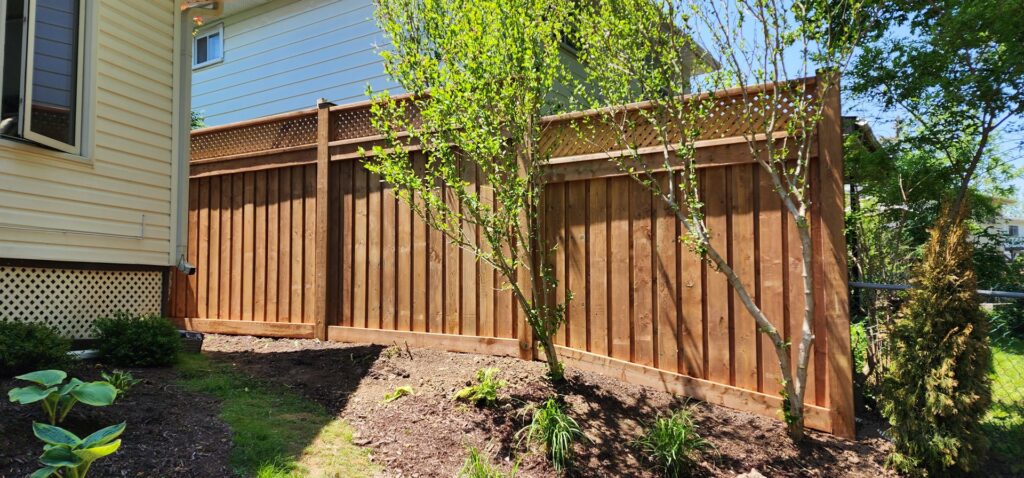 A newly installed wooden fence in a backyard by NP General Contracting in Austin, TX.