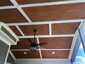 Expert wood panel ceiling and fan installation by Creative Renovations, Inc. in Cary, NC.