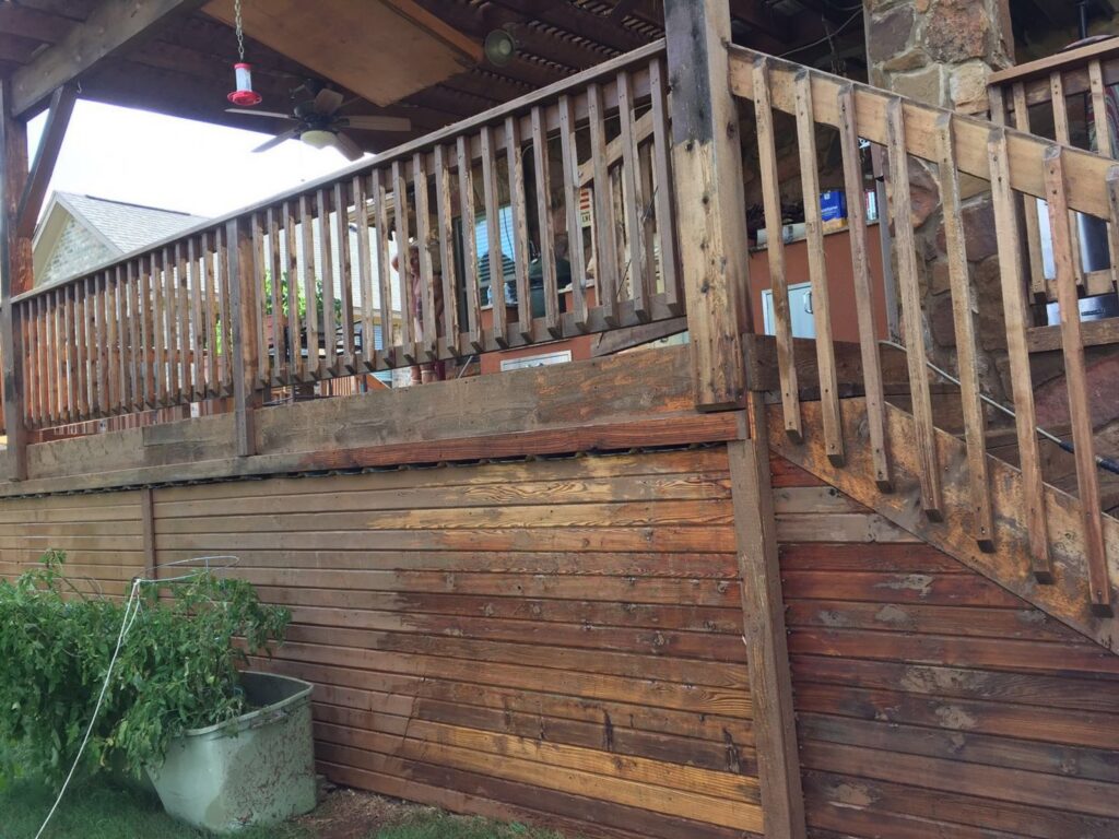 A wooden deck undergoing construction or renovation, demonstrating work in progress by Savala's Remodeling Services in Austin, TX.