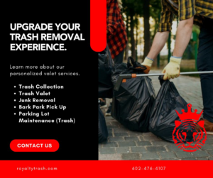 A worker in gloves using a grabber tool to collect trash bags for Royalty Trash & Recycling Valet in Anthem, AZ.