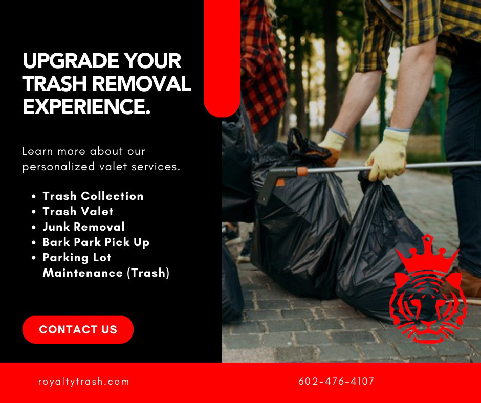 A worker in gloves using a grabber tool to collect trash bags for Royalty Trash & Recycling Valet in Anthem, AZ.