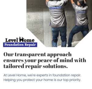 Two Level Home Foundation Repair workers repairing a concrete wall at a job site in Tulsa, OK.