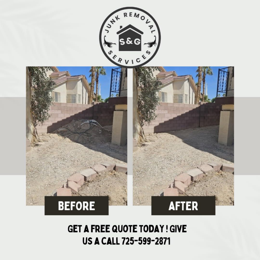 A before and after comparison showing a residential yard cleaned of debris by S&G Junk Removal Service in Cortlandt Manor, NY.