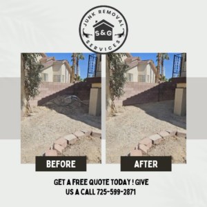 A before and after comparison showing a residential yard cleaned of debris by S&G Junk Removal Service in Cortlandt Manor, NY.