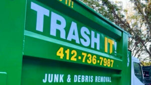 Before and after photos of yard debris and junk removal cleanout by Trash It LLC in Pittsburgh, PA.