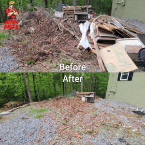 Before and after photos of yard waste and construction debris removal by JUNK BRO'S in Hickory, NC.