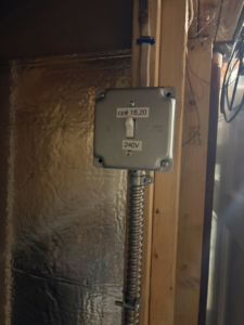 A 240V electrical switch box installation with conduit by Dartmouth Fire Protection Electrical Division in New Bedford, MA.