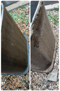 Before and after view of an AC coil cleaning service by Equality State Heating & Cooling in Casper, WY.