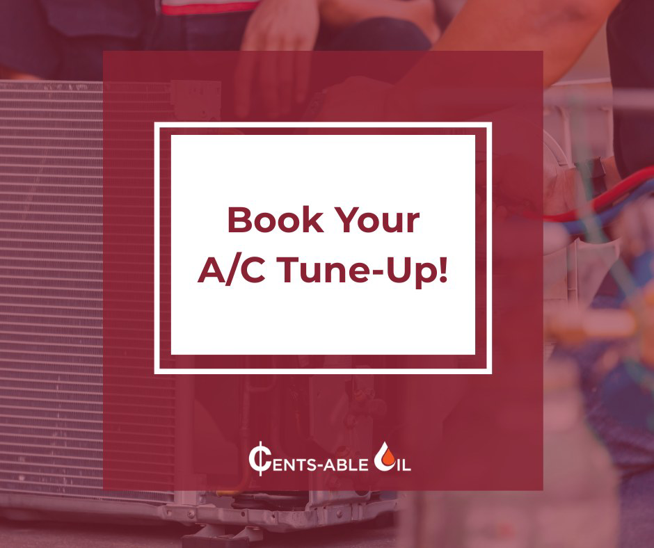 An outdoor AC unit being serviced for a tune-up by Cents-Able Oil, your HVAC contractor in New Haven, CT.