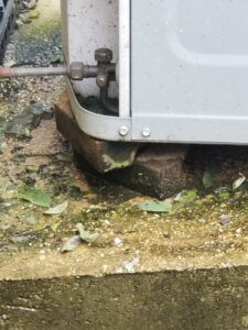 Close-up of the base support for an outdoor AC unit during installation by Allwaysthere Heating and Cooling in Frederick, MD