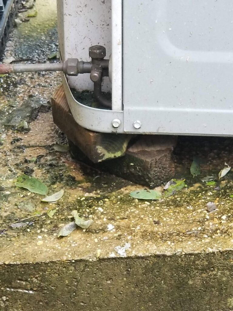 Close-up of the base support for an outdoor AC unit during installation by Allwaysthere Heating and Cooling in Frederick, MD