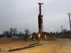 Workers performing an active geothermal drilling operation for Jackson Geothermal in Mansfield, OH.