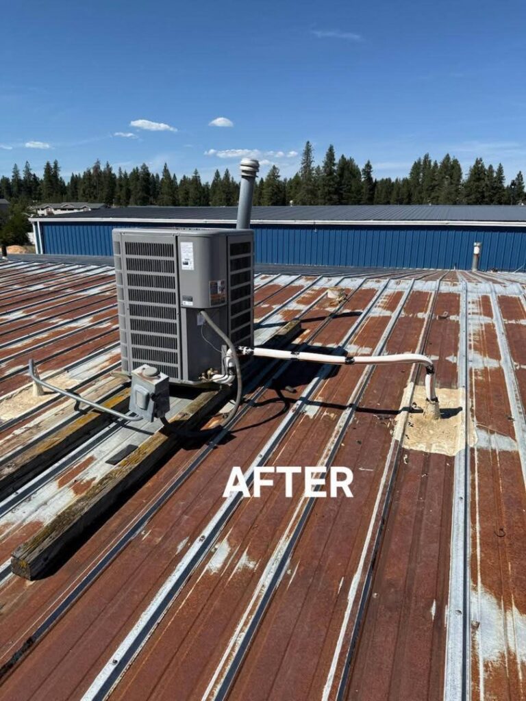 A new rooftop HVAC unit after installation by Maddog Contracting LLC in Post Falls, ID.