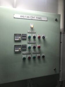 An AHU fan control panel, showing electrical service capabilities of Parks Electric & Mechanical Co. in Newport News, VA.