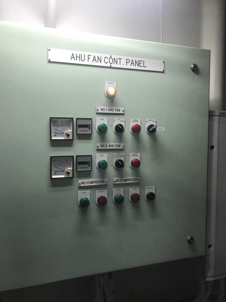 An AHU fan control panel, showing electrical service capabilities of Parks Electric & Mechanical Co. in Newport News, VA.