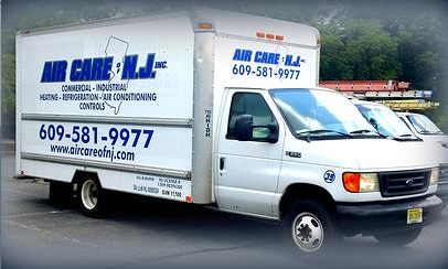 Air Care of New Jersey's branded HVAC service truck parked in Trenton, NJ, ready for heating, refrigeration, and AC jobs.