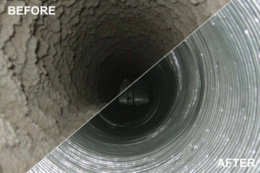 A before and after comparison of air duct cleaning services by Brady Air & Home Repair LLC in Asheboro, NC.